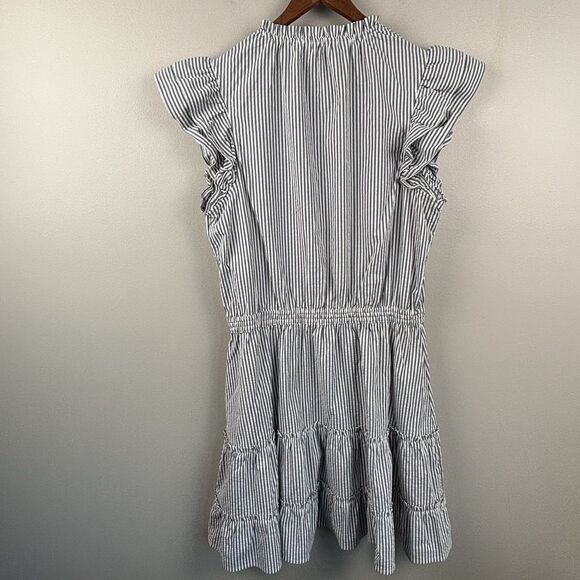 Vineyard Vines Women L Harbor Flutter Seersucker Tunic Dress Gray Striped Cinch - Picture 8 of 10